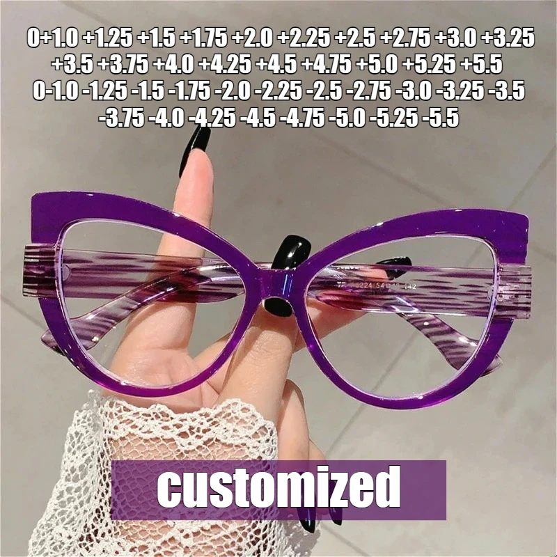 新しいカスタマイズ可能なブルーライトカットメガネ-高精細レンズ-スタイリッシュなキャットアイ処方メガネ-男女兼用-2026