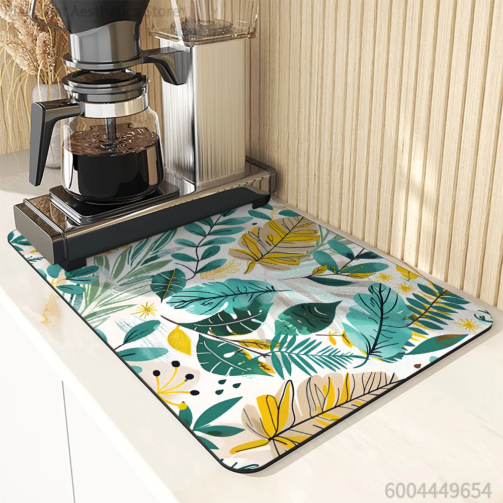 Absorbent Mat Plants Flowers Watercolor Turtle Back Kitchen Antiskid Drying Mat Quick Dry Bathroom Drain Pad Tableware Mat