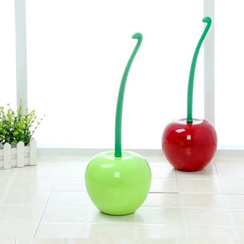 Toilet Brush Toilet Holder Creative Lovely Cherry Shape Lavatory Brush Toilet Brush Holder Set image 4