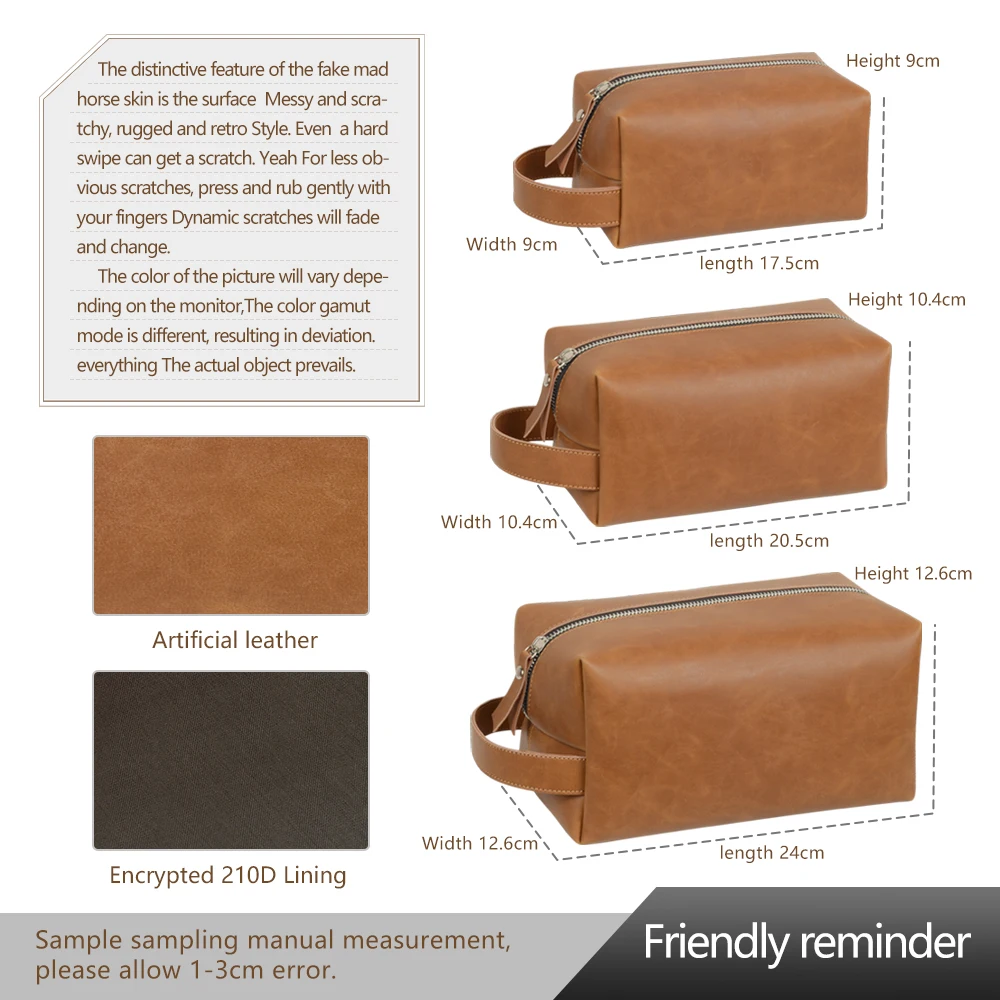 Custom Logo Business Portable Men\'S Leather Toiletry Bag Travel Dopp Kit Mens Hanging Hygiene Makeup Bag For Men Women