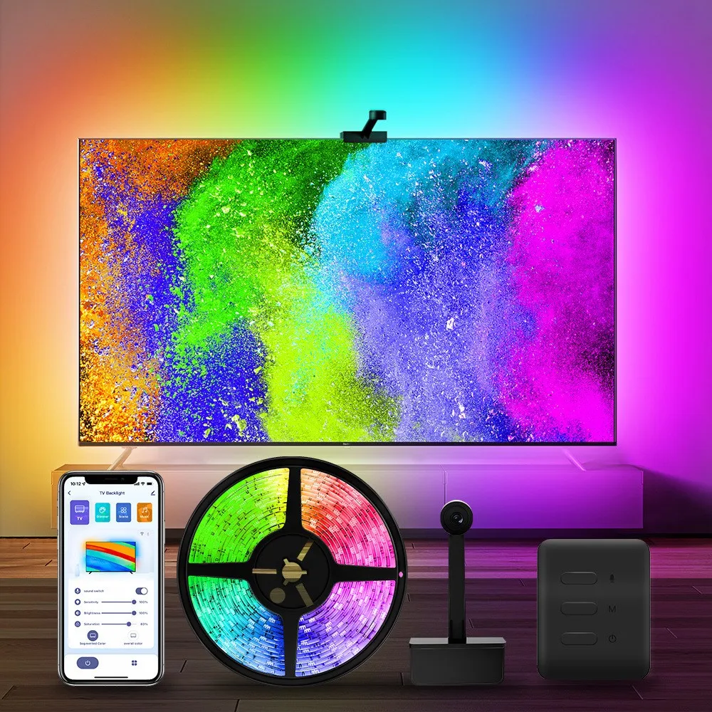 LED Wifi Smart TV Backlight Light RGBIC Music Light Bar With Camera Voice Control Alexa Google Home