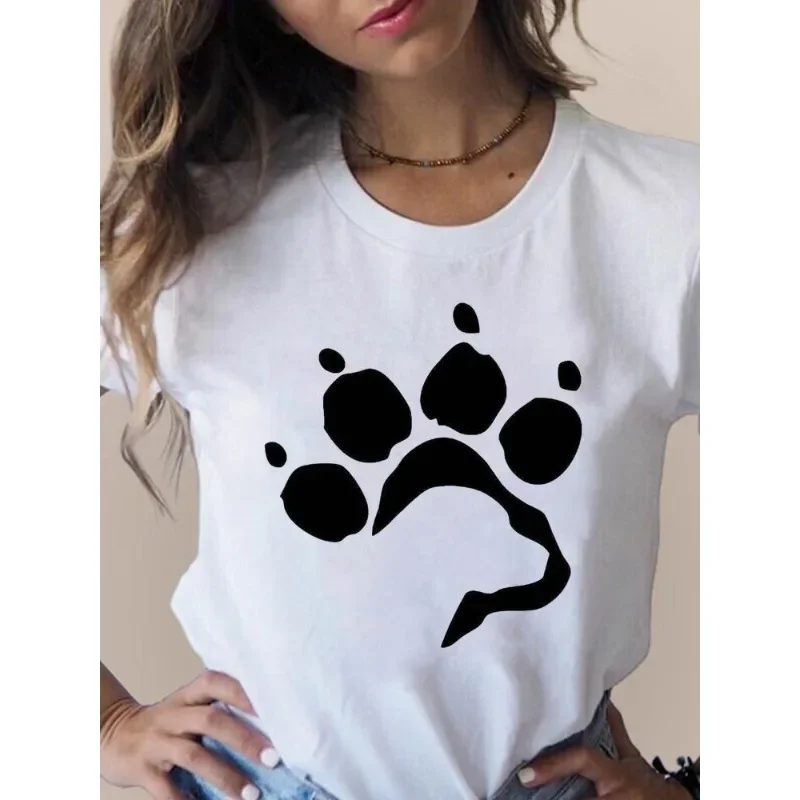 Europe and The United States Interesting Cat Print Pattern Round Neck Short-sleeved T-shirt Blouse Graphic T Shirts  Tops