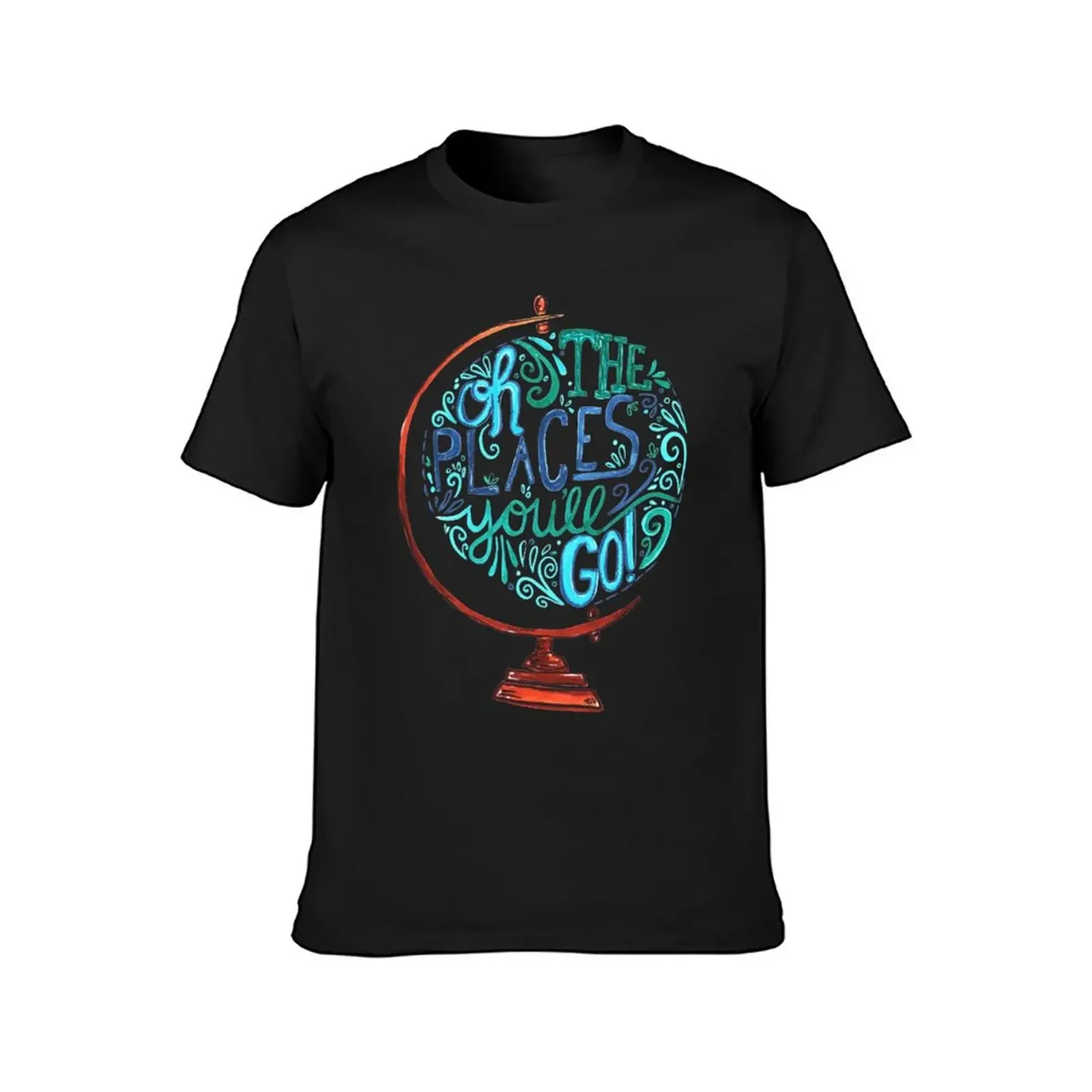 Oh The Places You'll Go - Vintage Typography Globe T-Shirt plain anime clothes plain t shirts men