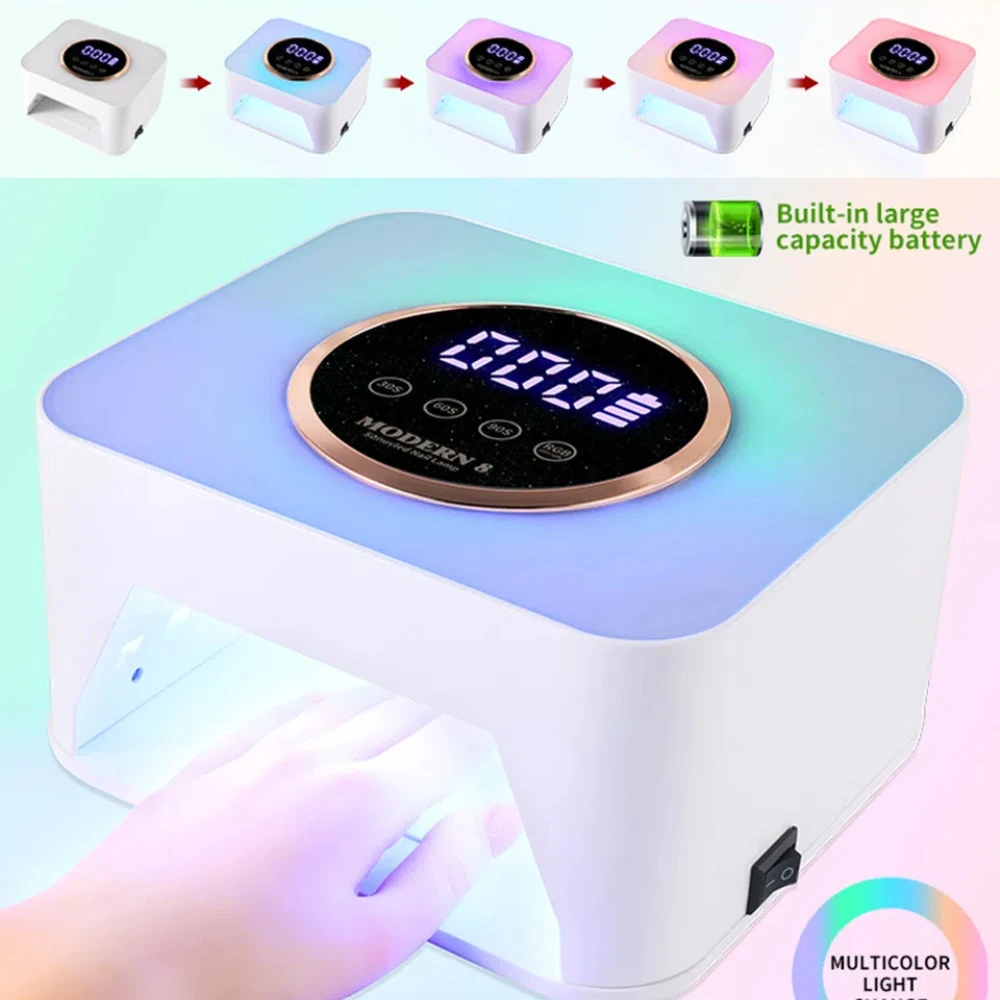 Colorful Lights LED Lamp Rechargeable Nail Dryer Fast Dry Nail Drying Lamp Wireless for Curing Gel Nail Polish Manicure Polish