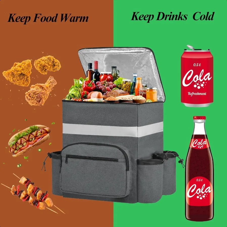 Mochila para entrega de alimentos, bolsa para entrega de pizza, bolsa isolada para entrega com porta-copos, mochila para entrega com placas de porta para bicicleta d