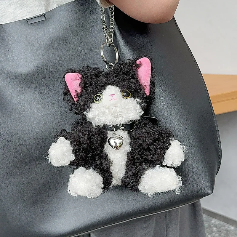 Kawaii Soft Stuffed Animal Cat Keychain Simulation German Cat Plush Keyring Couple Kids Bag Car Pendant Key Chain Christmas Gift