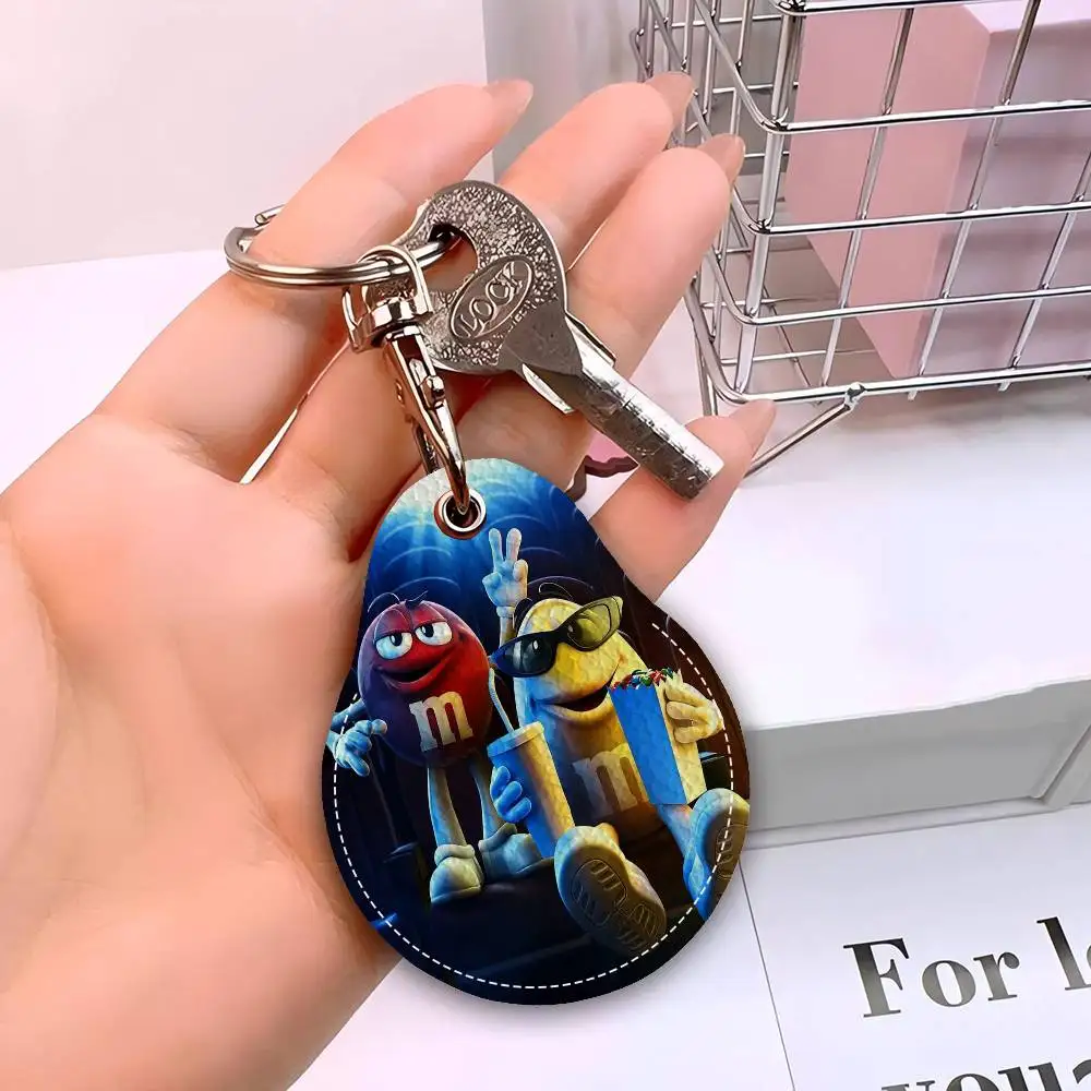 M&Ms Chocolate PU Leather Card Holder Keychain Key Ring Door Access Tags Case Keychain Access Card Bag Key Tag Ring