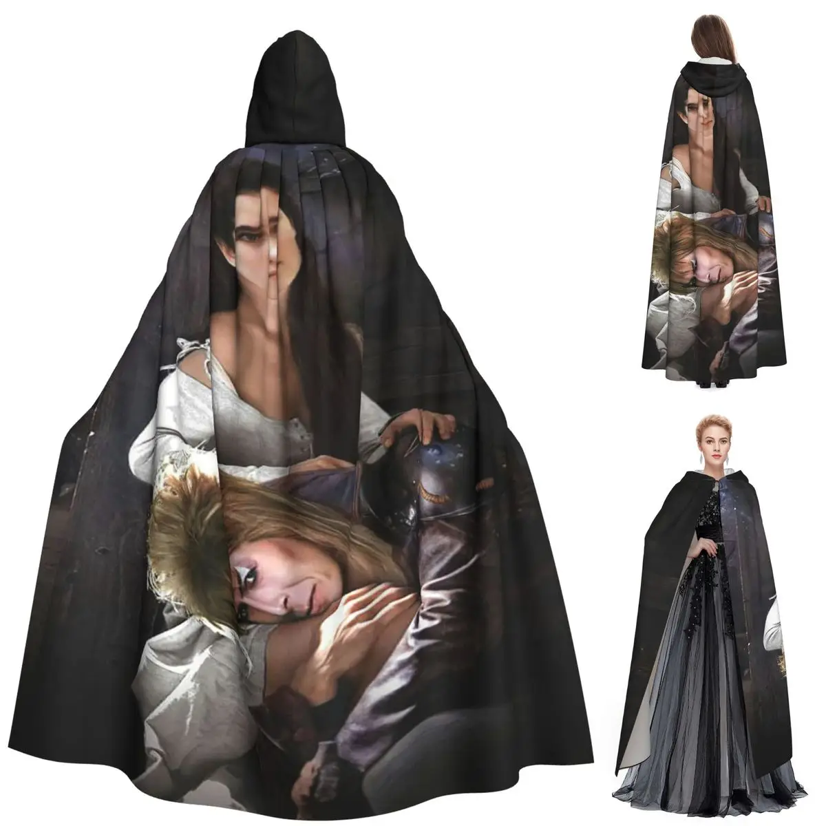 Jareth ملك العفاريت الوقاية في متاهة طويلة مقنعين عباءة الساحرة القرون الوسطى زي تأثيري كيب هالوين مصاص دماء الكبار