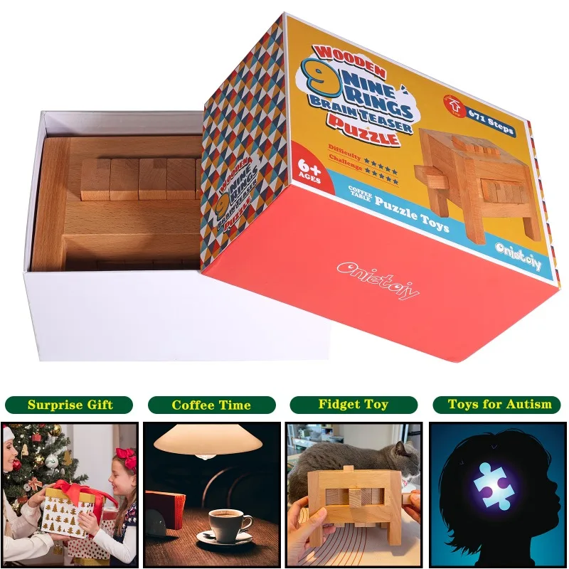 Wooden 3D Puzzles Nine Link Unlock Brain Educational Games Child Educational Toy Unlock Puzzle Toys Children Birthday Gifts
