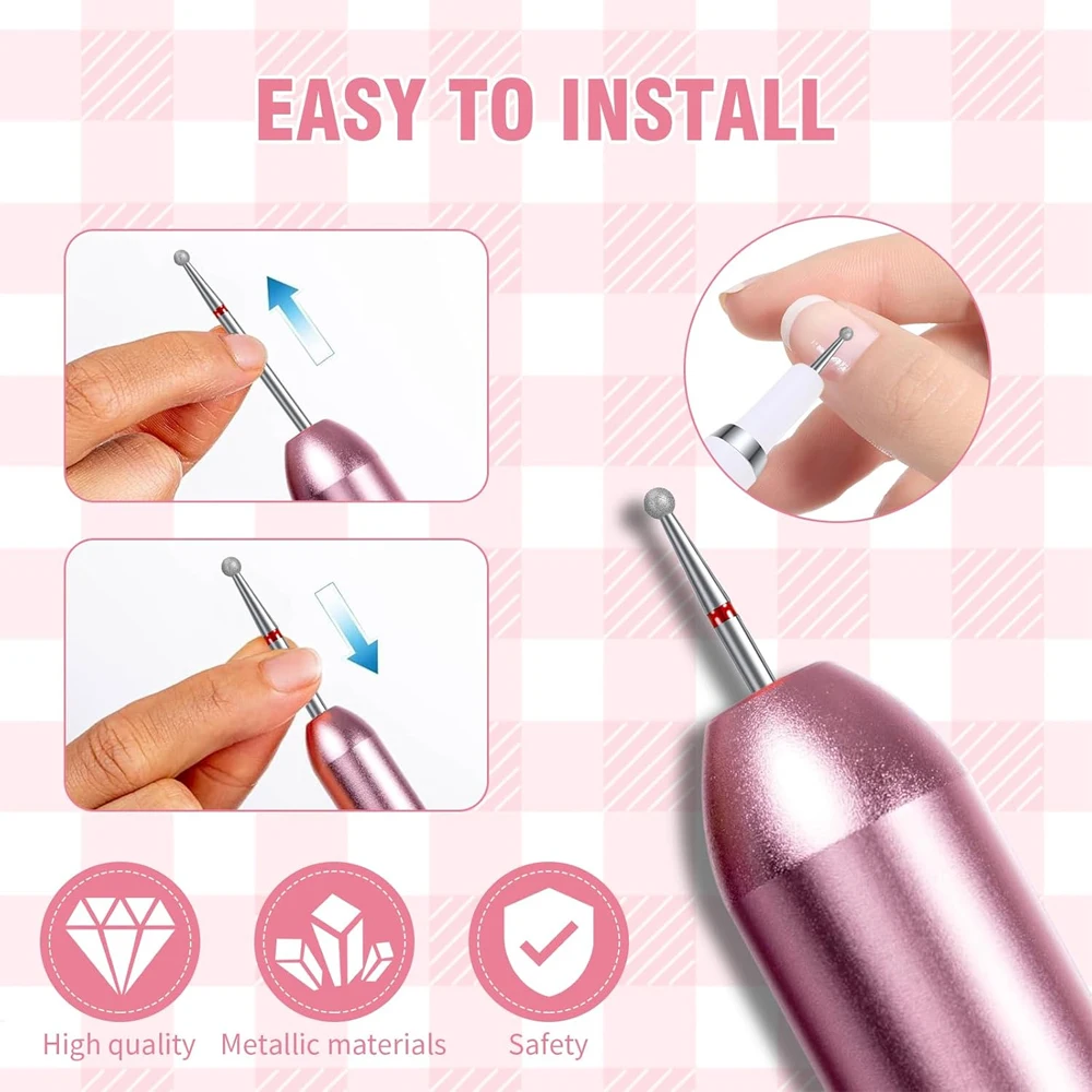 6pcs/set Ball Diamond Nail Drill Bits Fine Grit Rotary Cuticle Clean Burr Manicure Bit Drill Machine Accessories