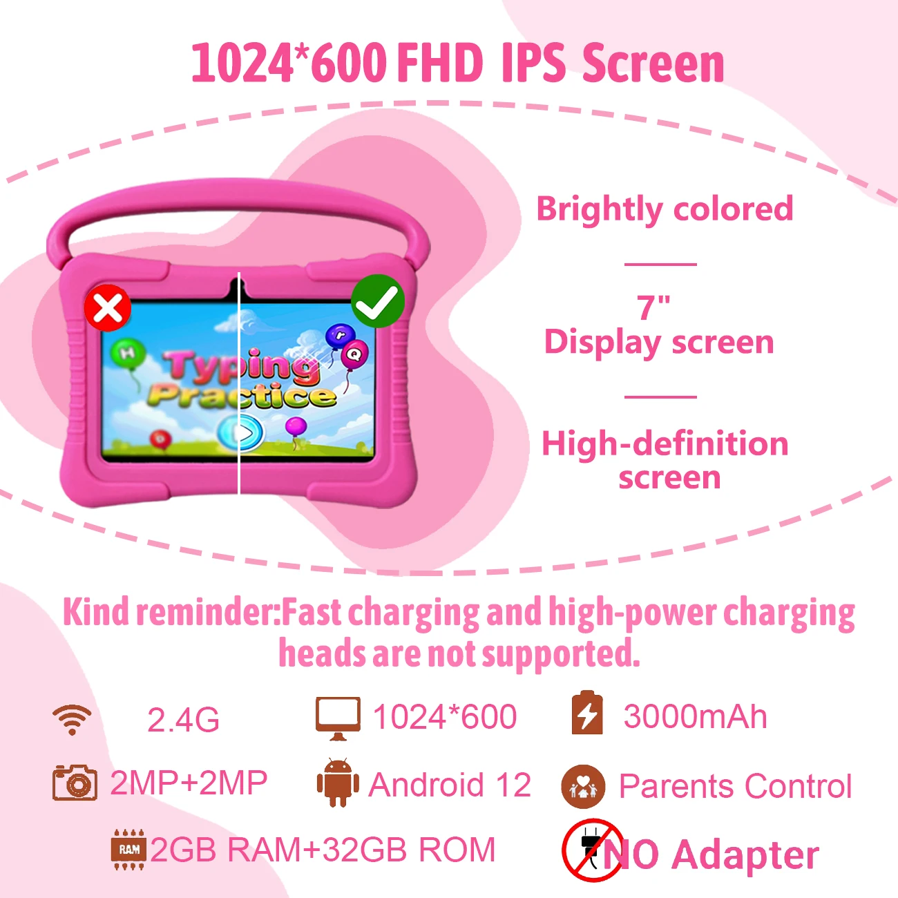 The Latest 7inch Android Tablet Computer, Android Operating System, Equipped with Dual Cameras, Built-In Love Dolls and Other Learning Software, Supports Wifi and Bluetooth, with Anti-Fall Shell, with Parent Control Software, Learning, Education, Entertainment, Best Children Gifts, Blue and Red.