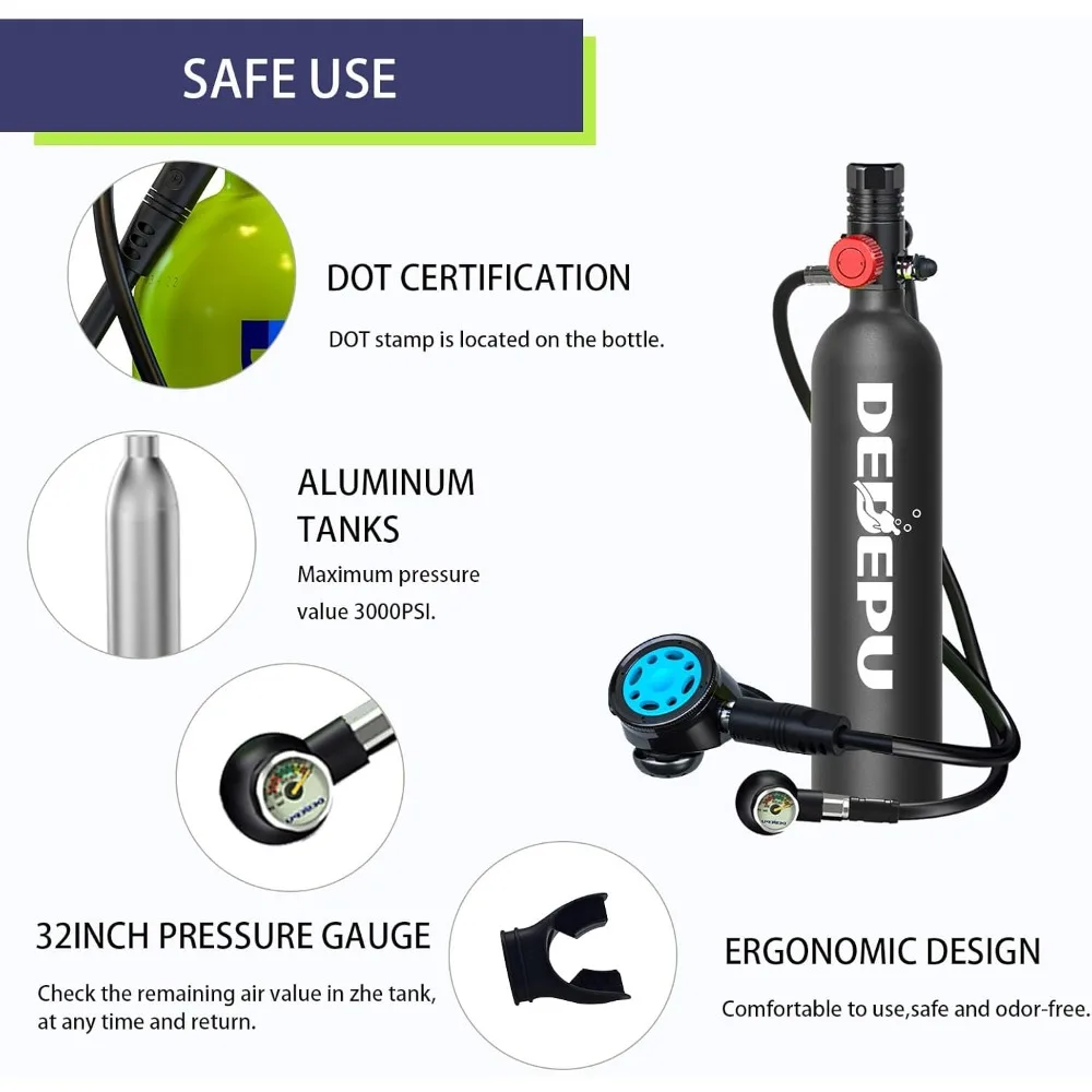 Reusable Mini Scuba Tank Within Breathing Capacity for 15-20 Minutes Underwater Dive Portable Lungs Deepest 30 Feet