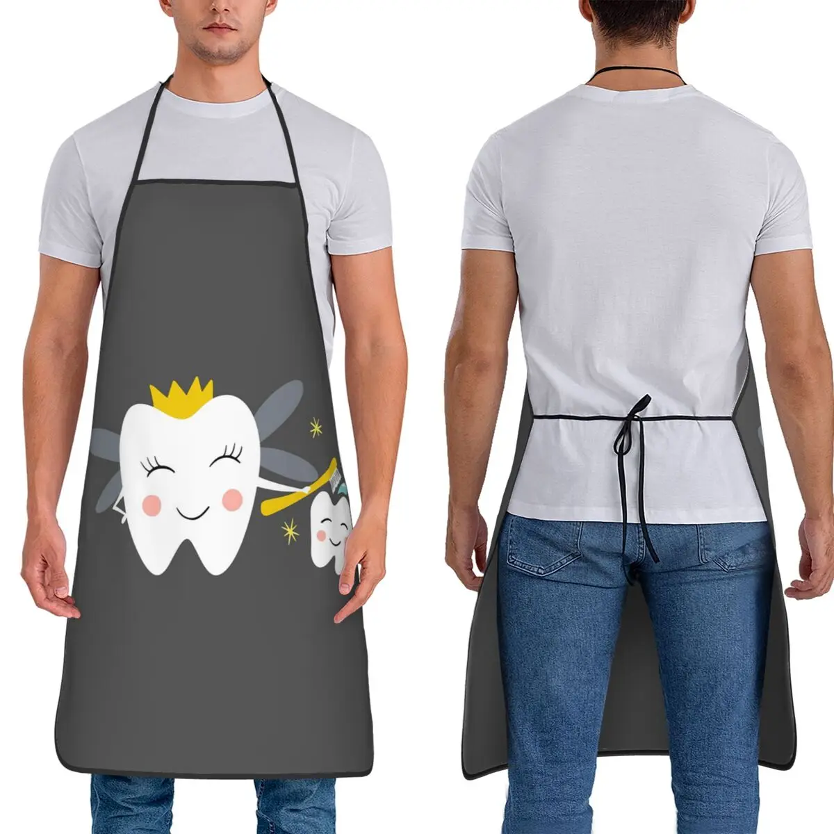 Cartoon Teeth Floss Dentist Tooth Fairy Print Apron Chef Cuisine Tablier Bib Kitchen Cleaning Pinafore for Women Men Painting