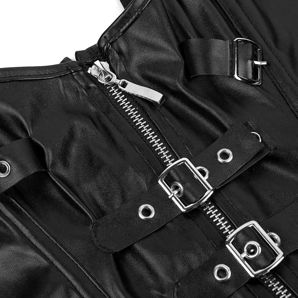 Women Corset Faux Leather Zipper Punk Shapewear Overbust Sexy Buckled Bustier Waist Trainer Vest Corselet - Image 6