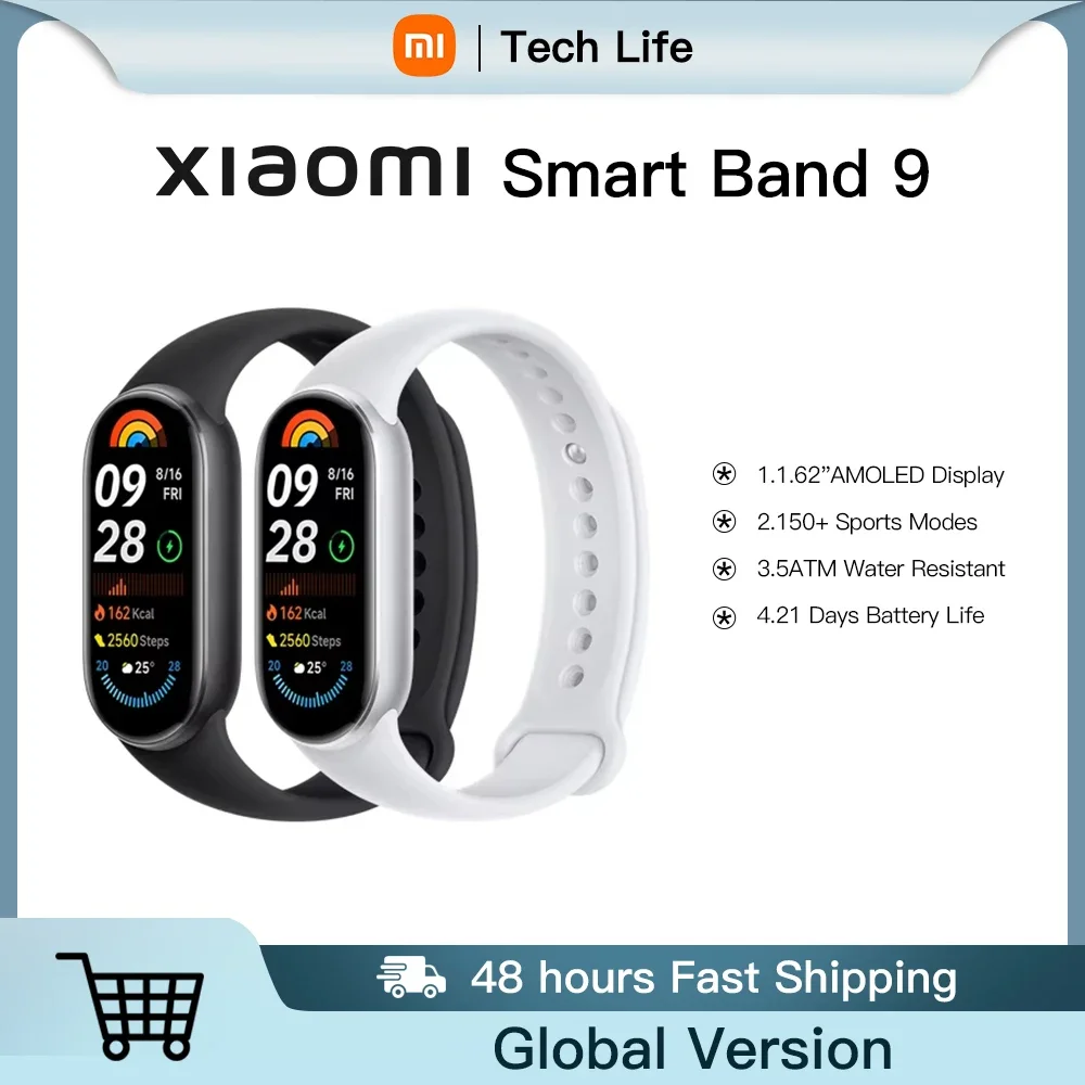 

Новый Xiaomi Smart Band 9, глобальная версия, 1,62 дюйма, AMOLED-экран, 5 АТМ, водонепроницаемый спортивный умный браслет для мониторинга здоровья, оригинальный