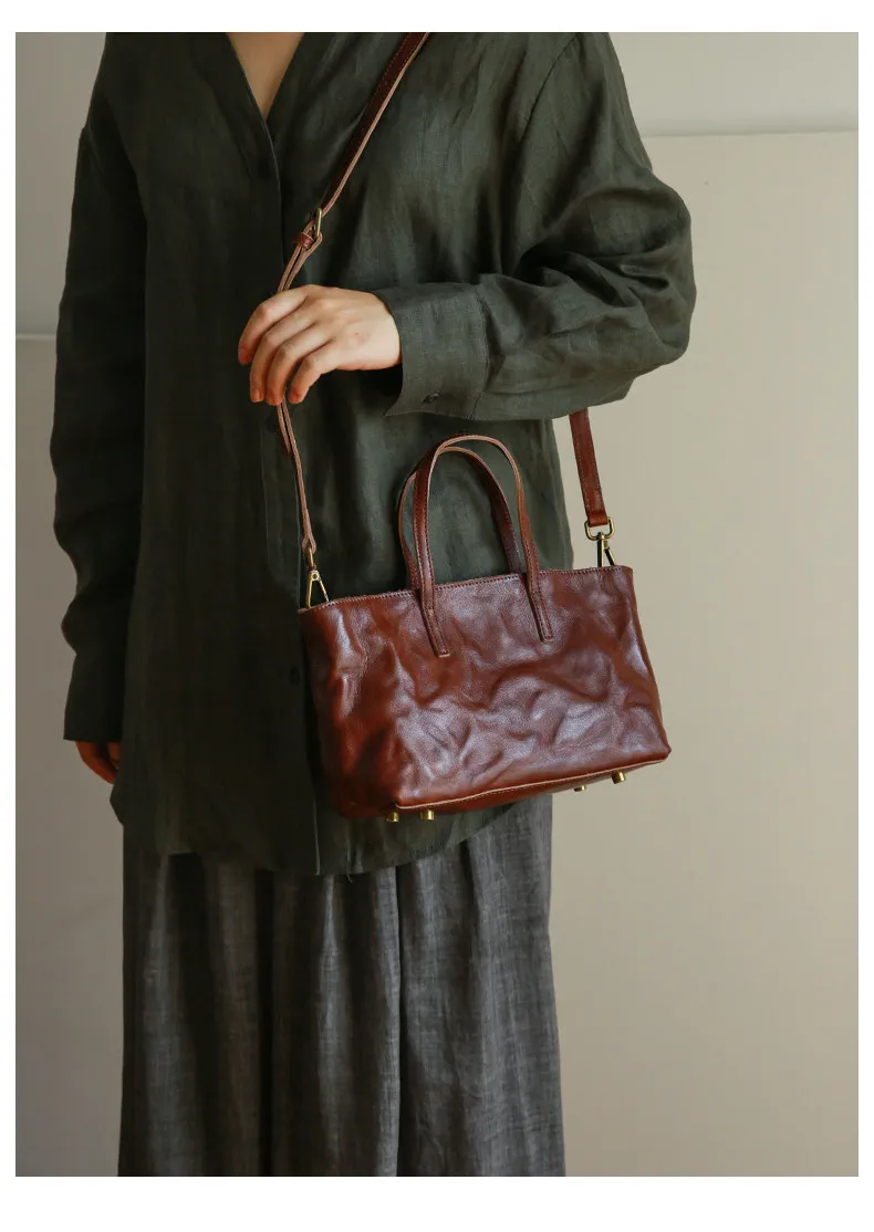 PNDME lässige, handgefertigte Vintage-Handtasche aus Rindsleder, erste Schicht, Damenhandtasche, schlicht, modisch, luxuriös, aus echtem Leder, Damen-Umhängetasche. – Detail 10