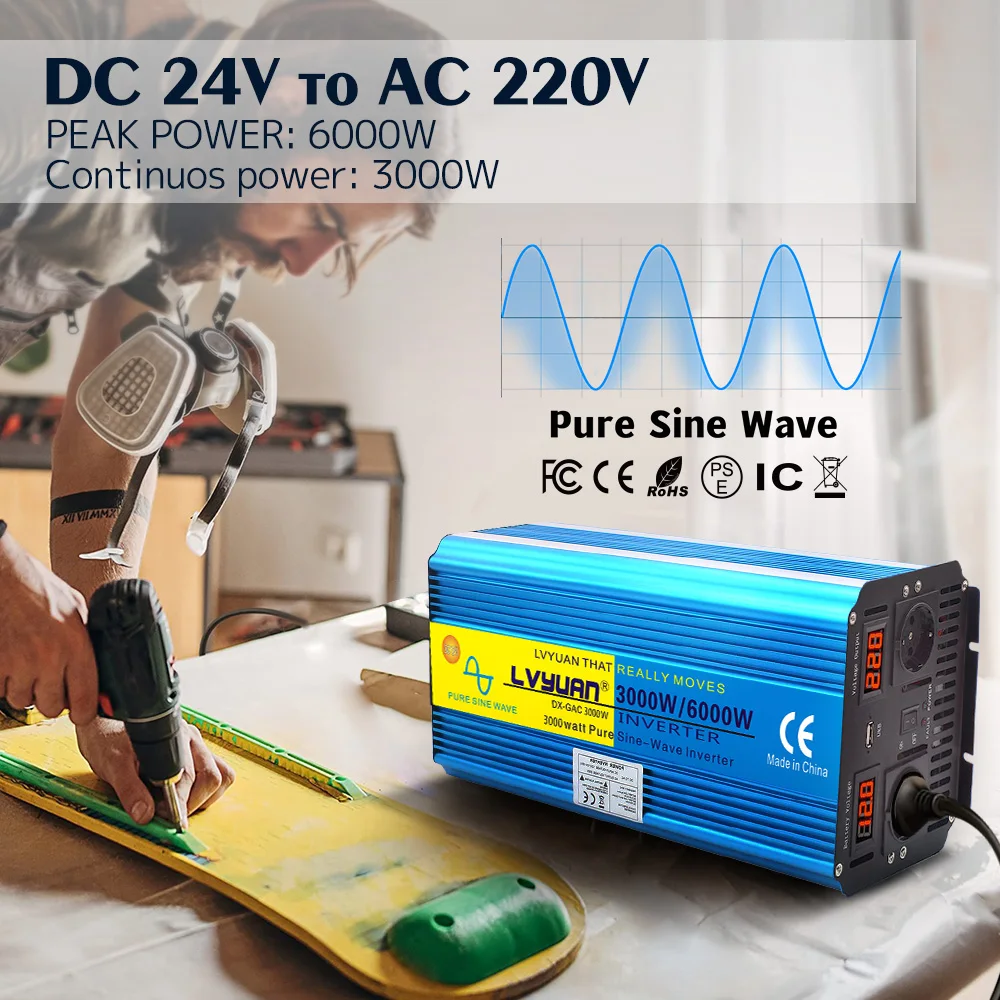 8000W Pure Sine Inverter DC12V/24V to AC220V 230V Remote Control LCD Display RV Car Converter Solar Battery Power Inversor