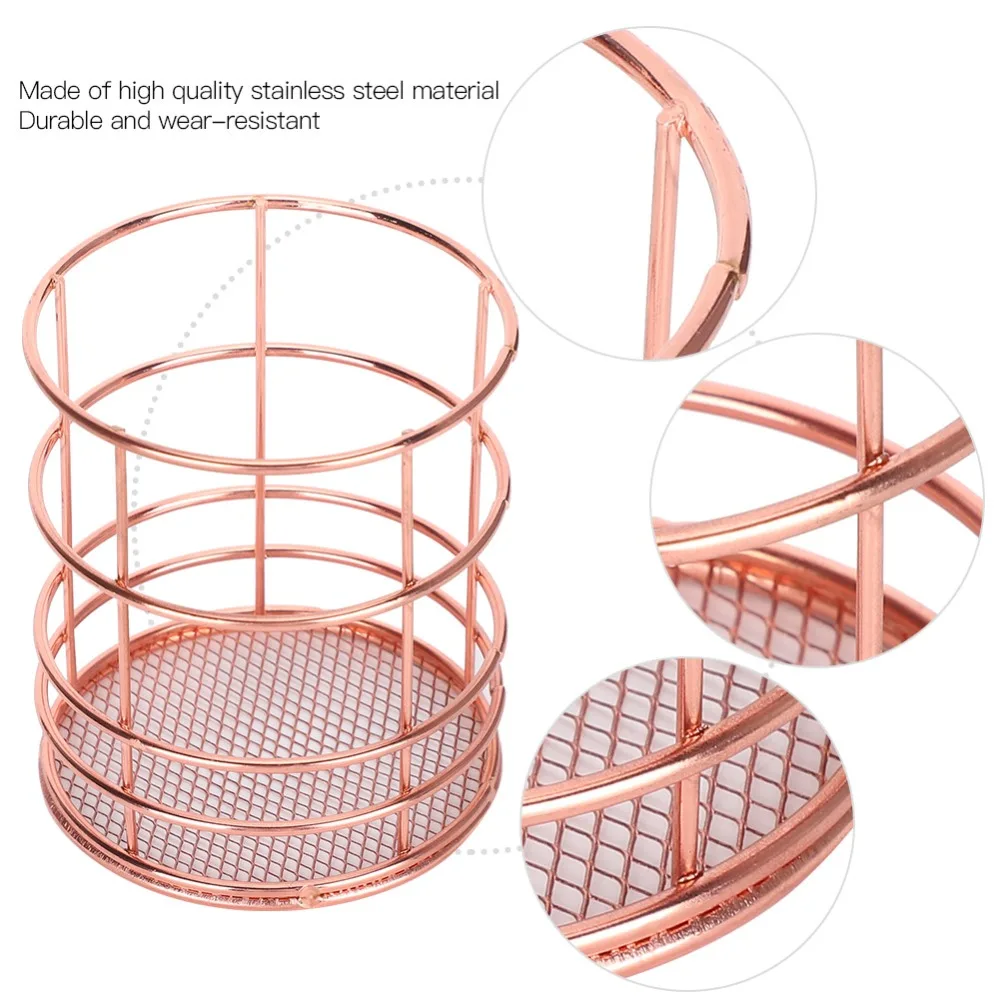 

2Pcs Hollow Design Pen Holder Stainless Steel Round Desktop Storage Basket Rose Gold 10*8*8cm Stainless Steel Pen Holder Desktop