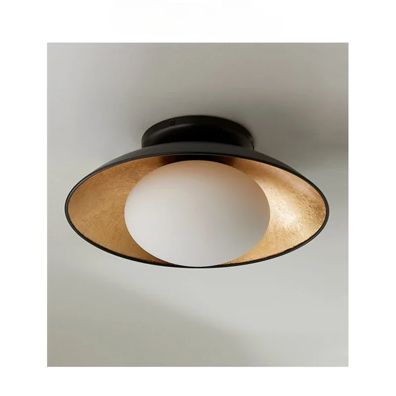 French Gold Foil Ceiling Light, Retro American Black, Quiet Wind, Bedroom, Restaurant, Study Light Fixture