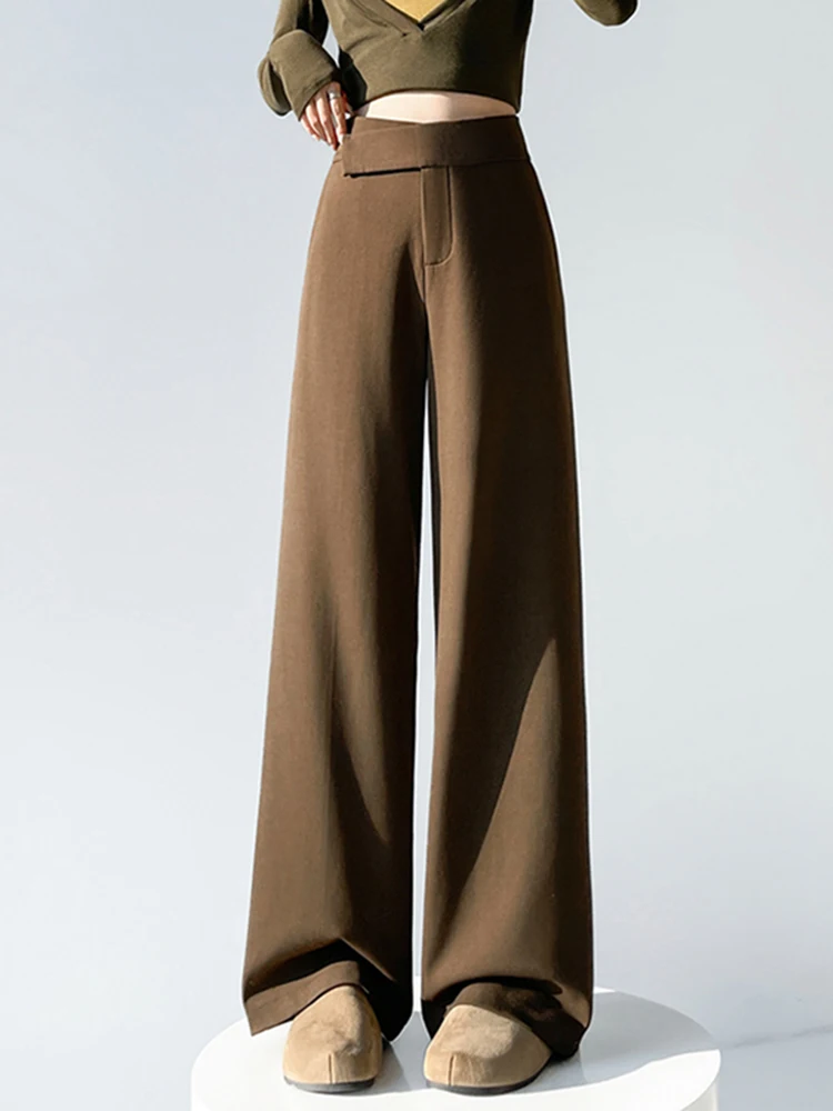 

Женские повседневные брюки цвета хаки на флисовой подкладке, утепленные, с широкими штанинами, с высокой талией, прямого кроя, облегающие, осенне-зимние, новинка