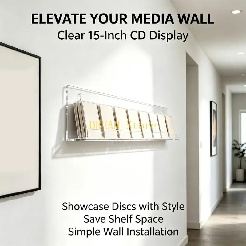 Wall-Mounted Album Display Holders, Clear Acrylic 4 Pack with Raised Front Edges and Independent Spacing for a Flexible Record