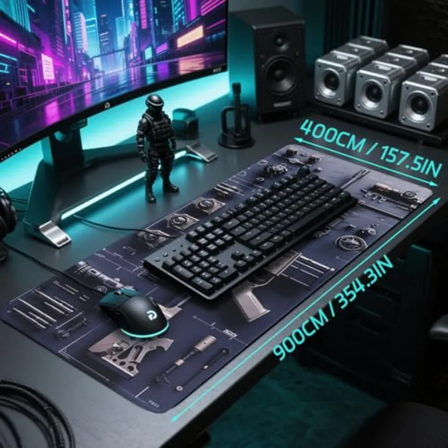 لوحة ماوس ألعاب كبيرة ذات طابع عسكري، حصيرة مكتب عرض تروس تكتيكية رائعة لملحقات الكمبيوتر ولوحة المفاتيح وديكور الطاولة