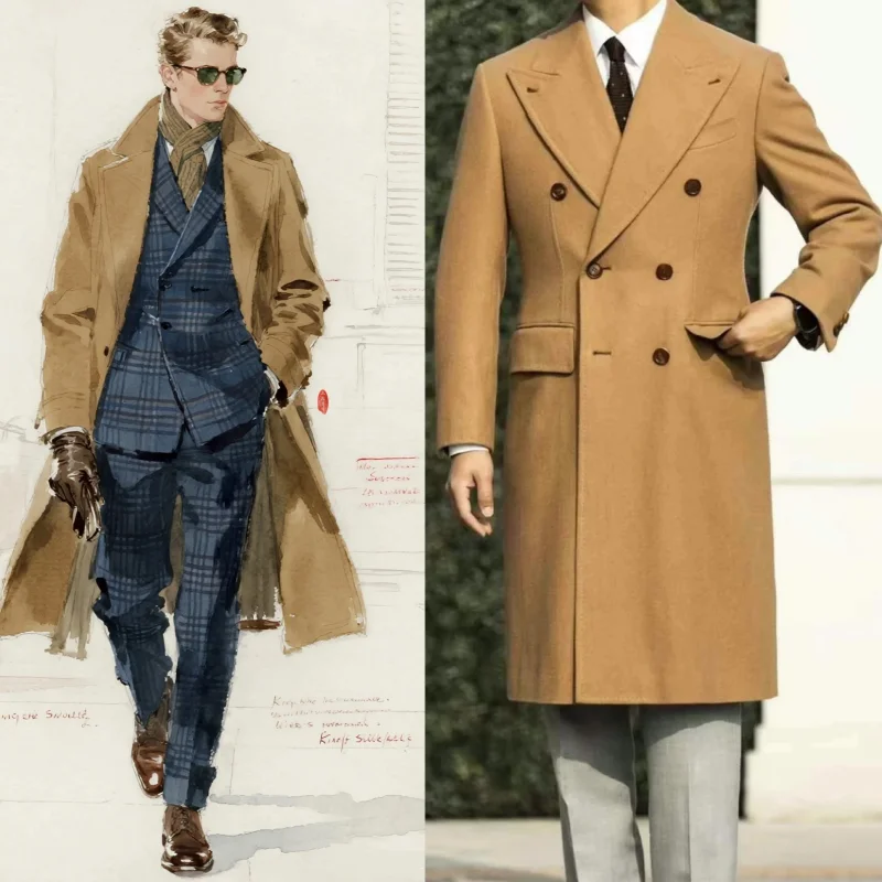 

Мужское двубортное шерстяное пальто средней длины, черная, темно-серая, приталенная куртка, зимнее теплое официальное деловое повседневное пальто