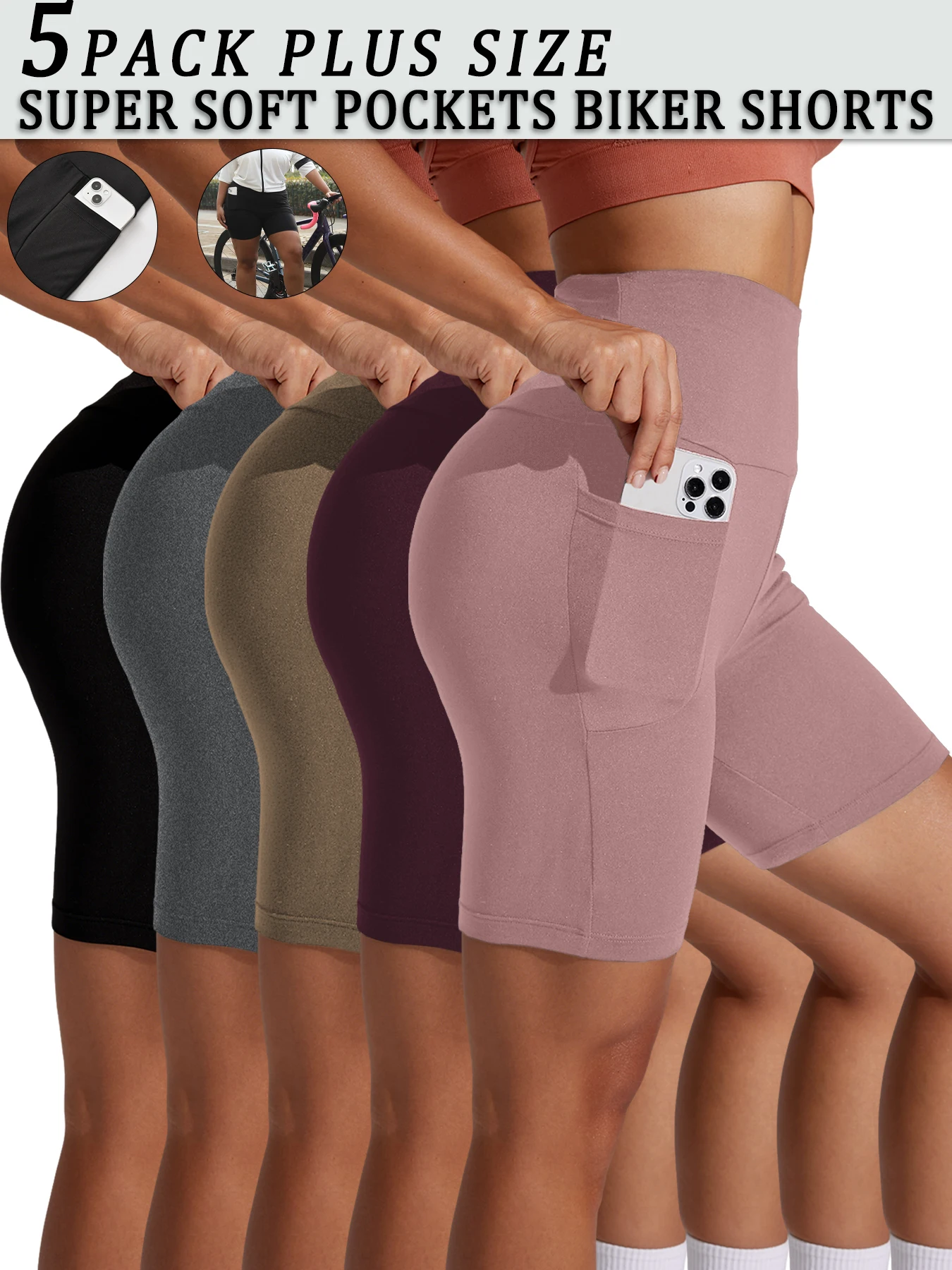 

Plus Size High Waisted Biker Shorts For Women With Pockets Super Soft Tummy Control No See Through Workout Running Yoga