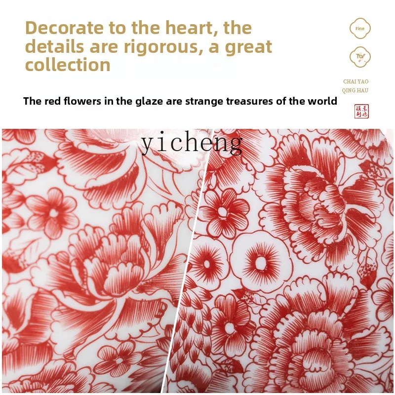 L7-8 ceramics underglaze red desktop ornament flower arrangement hand-painted vase Chinese home entrance decoration