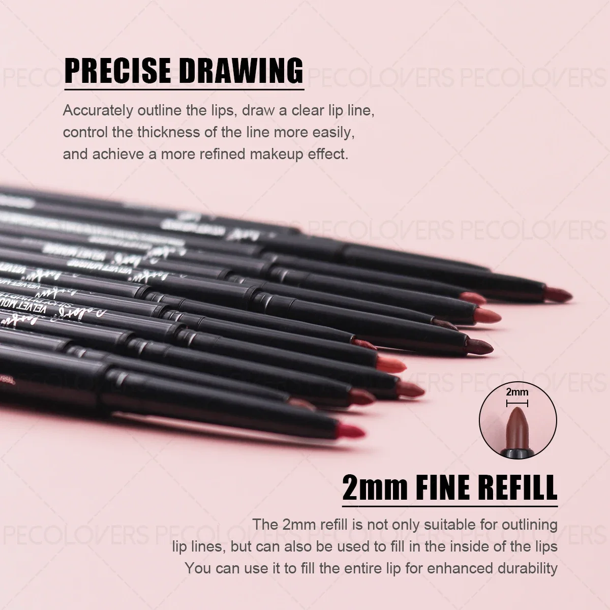 マットリップライナーペンシル 1本 - 長持ち、剥がれにくい、すべての肌タイプに適した滑らかなリップスティック、ベリー、ピンク、レッドの色合いをご用意