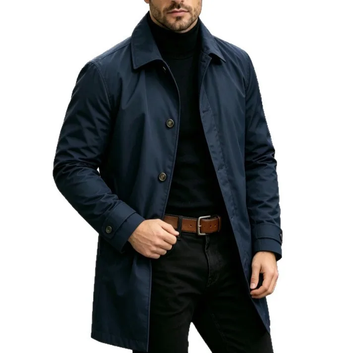 Casual Loose Fit Belt Commuter Style Regular Length Men Jacket with Multiple Pockets Notched Lapel No Waist Belt Winter Spring