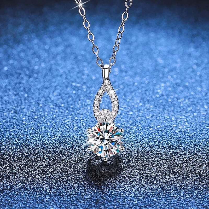 

S925 Silver 1ct D Color Moissanite Gourd Pendant Necklace for Women Fine Jewelry Platinum Plated Geometric Charm Necklaces Gift