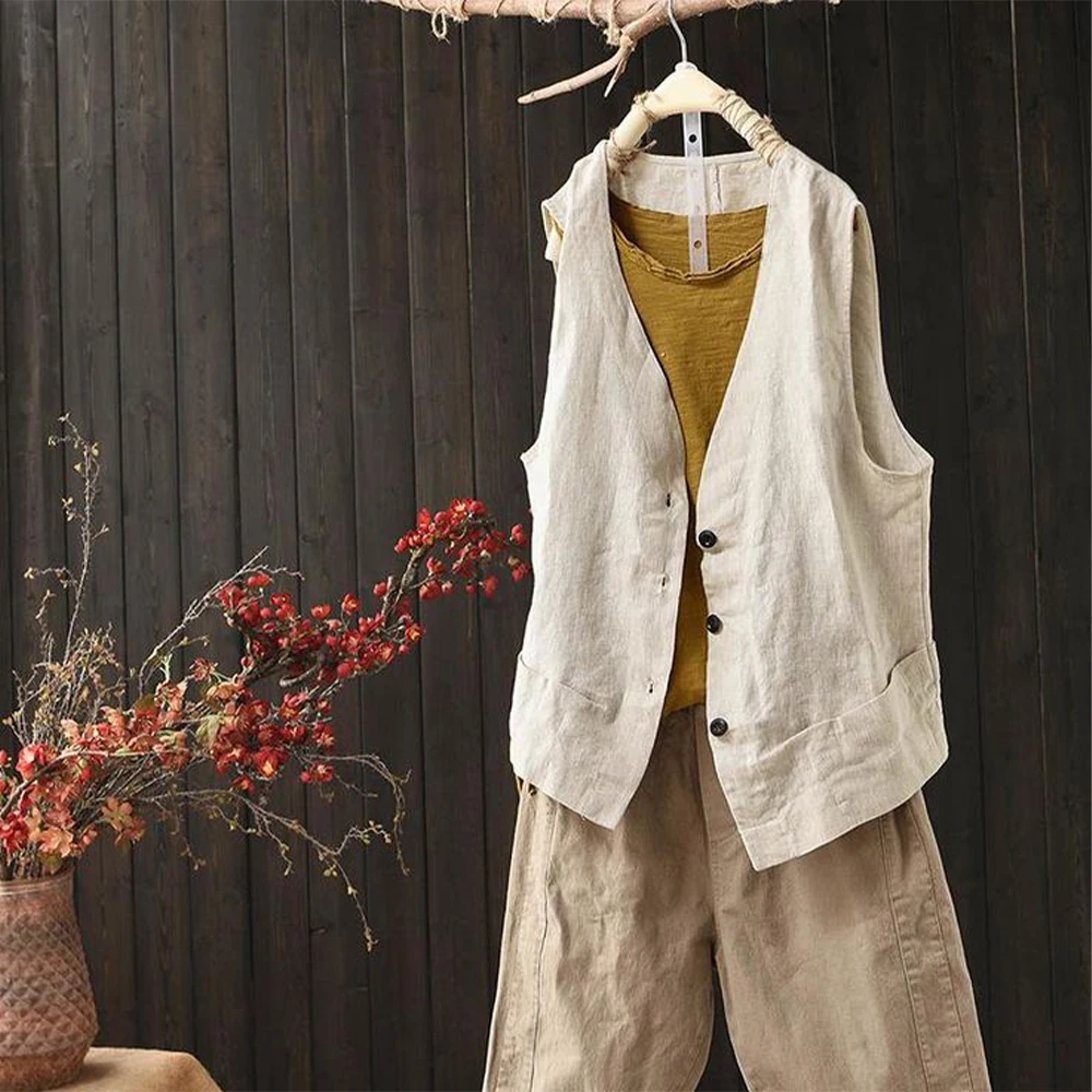 Simple Men's Sleeveless Vest for Men Linen Casual Elegant Summer Man Waistcoat 3 Button Retro Single Breasted Suit Vests