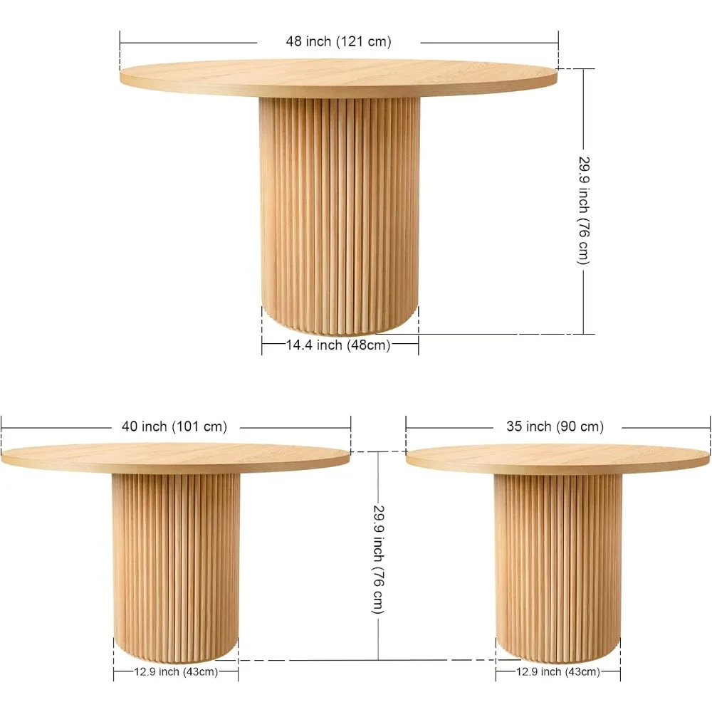 40 Inch Round Dining Table for 4 People, Modern Farmhouse Kitchen Dining Table, Solid Wood Strip Base, (Table Only)