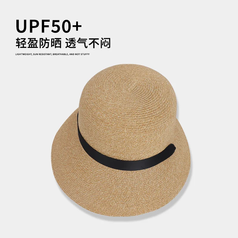 Women Spring Summer Breathable Wide Brim Bucket Hat with Chin Strap Solid Sun Protection