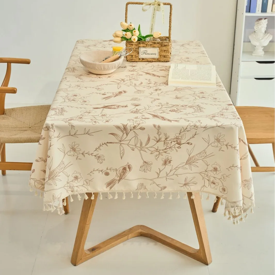 Simple Waterproof Rectangular Tablecloth Decoration Living Room Printed Tassel Tablecloth Oil-Resistant Table Cover Fabric
