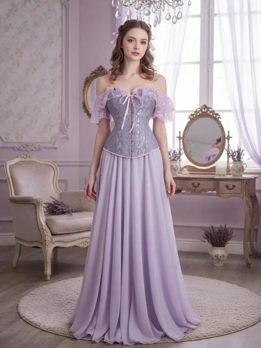 

Women Floral Lace Off Shoulder Corset Bustier Waist Shaping Top For Wedding Party
