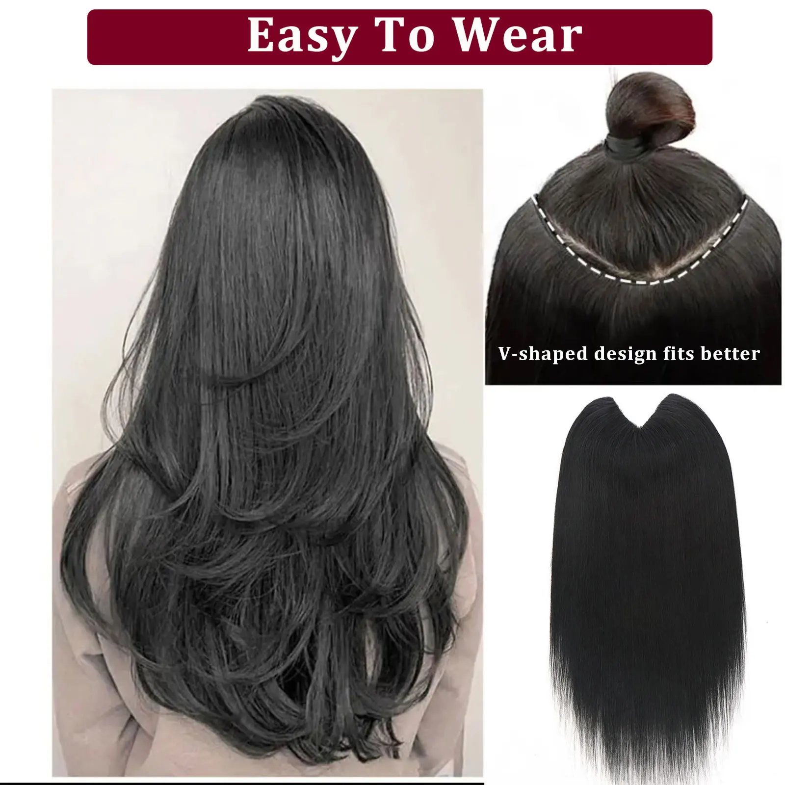 V Shape Clip In Human Hair Extensions  Invisible Brown Blonde Highlight Toppers For Women Straight Brazilian Remy Hair 16Inch view 3