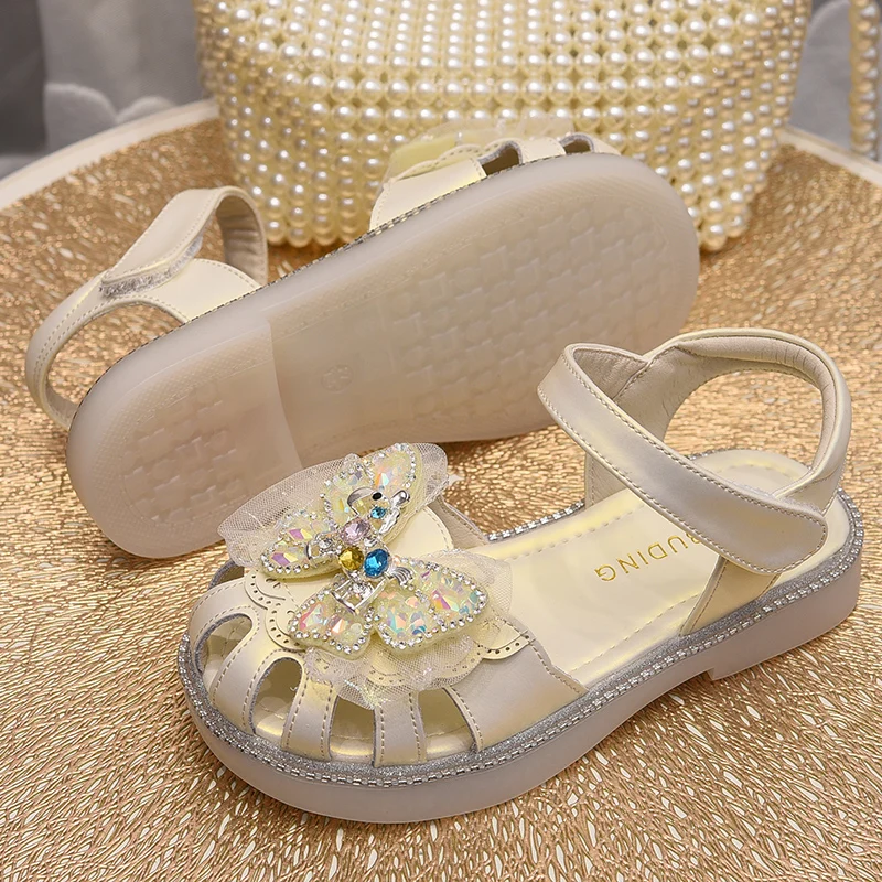 Girls' Sandals, Baotou Children's Princess Shoes, 2026 Summer New Style, Little Girls' Crystal Butterfly Children's Shoes, Girls