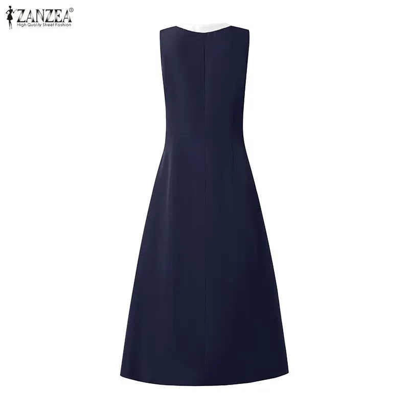 ZANZEA Elegantes ärmelloses Partykleid mit V-Ausschnitt für Damen, Sommer-Patchwork-Sommerkleid, stilvolles, tailliertes A-Linien-Kleid, Urlaubs-Midi-Robe – Detail 10