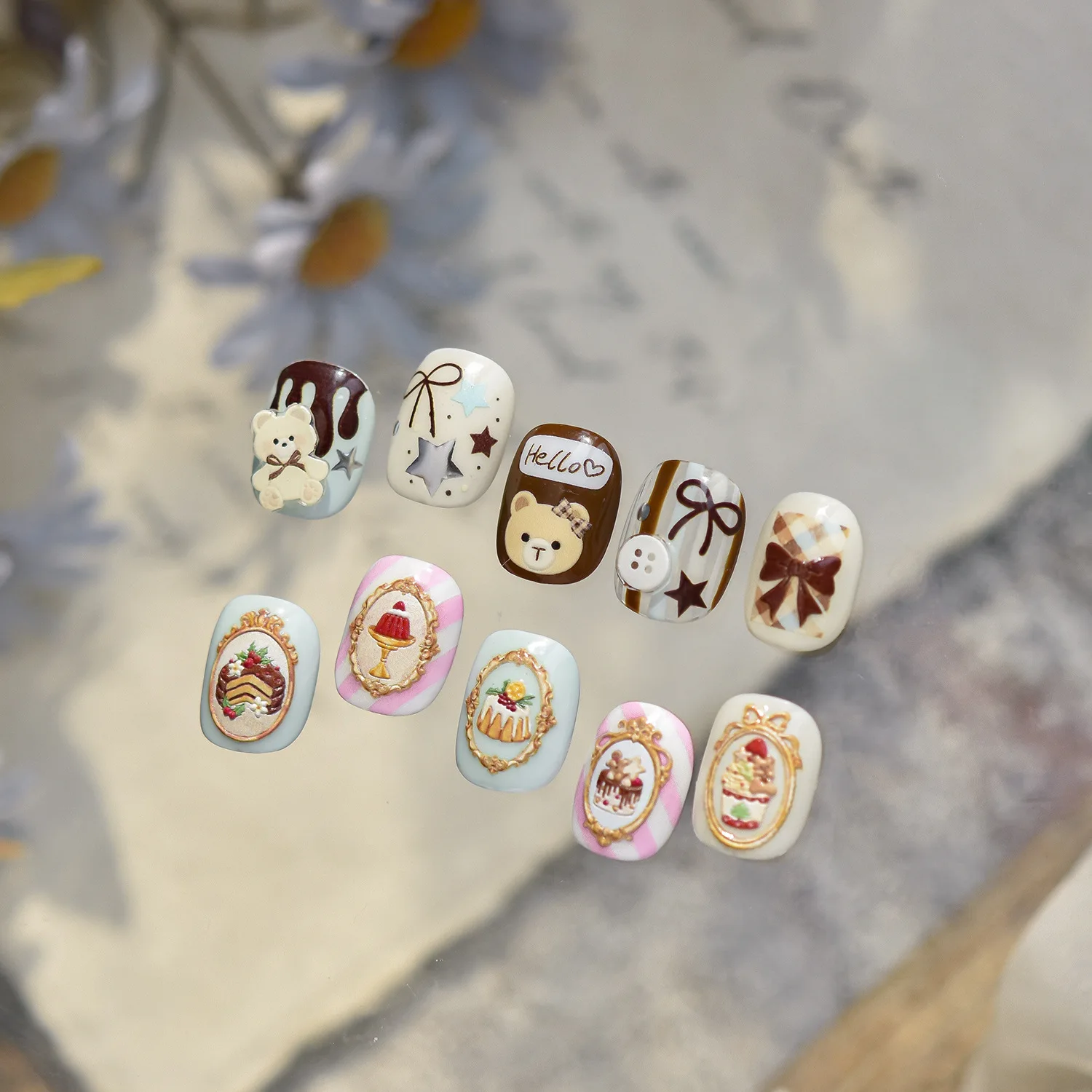 Pegatinas para uñas de dibujos animados, delicadas y bonitas, dulce oso, mariposa, corazón, decoraciones para uñas, piezas de pegatinas autoadhesivas para decoración de uñas