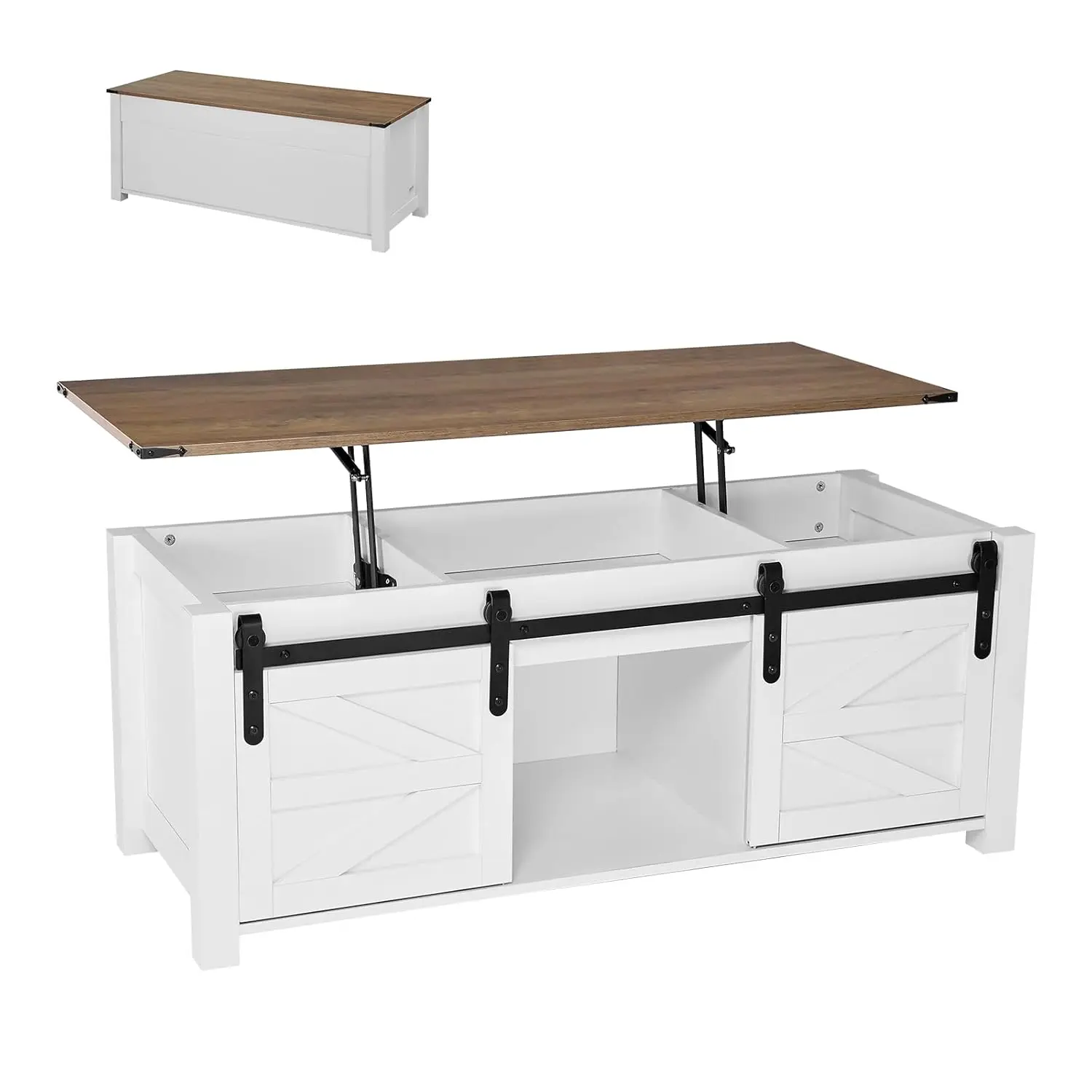 

47.2'' Farmhouse Lift Top Coffee Table with Sliding Barn Door, Rustic Center Table with Hidden Storage Compartment, Customized
