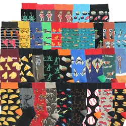 Chaussettes élégantes en coton pour hommes, confortables, colorées, à roulettes, pour des raisons occasionnelles, chaussettes de mariage intéressantes, géométrie requin