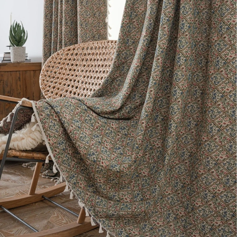 American Style New Jacquard Bouquet Tassels Semi-shading Living Room Bedroom Curtains Balcony Blackout Decorate Valance