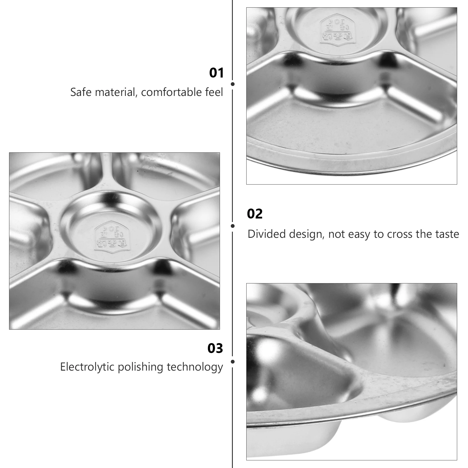 

304 Stainless Steel Food Divided Plates Compartment Tray Camping Hiking Picnic Kitchen Restaurant Lunch Portion Control Healthy