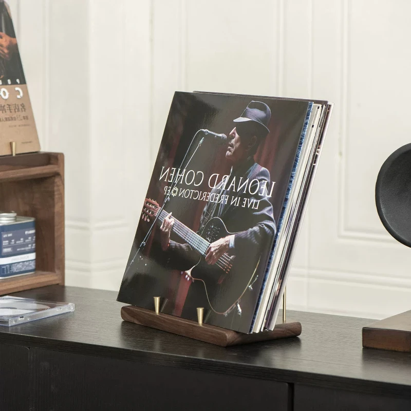 Vinyl Record Display Stand for Desktop Solid Wood LP Album Storage Rack Music Room Disc Organizer Minimalist Turntable Shelf