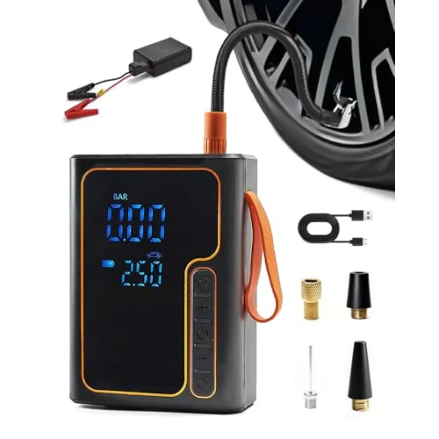 Cordless Tire Inflator and Battery Jumper Portable Air Compressor for Bike Handheld Bicycle Air Pump for Car Tires with Gauge I