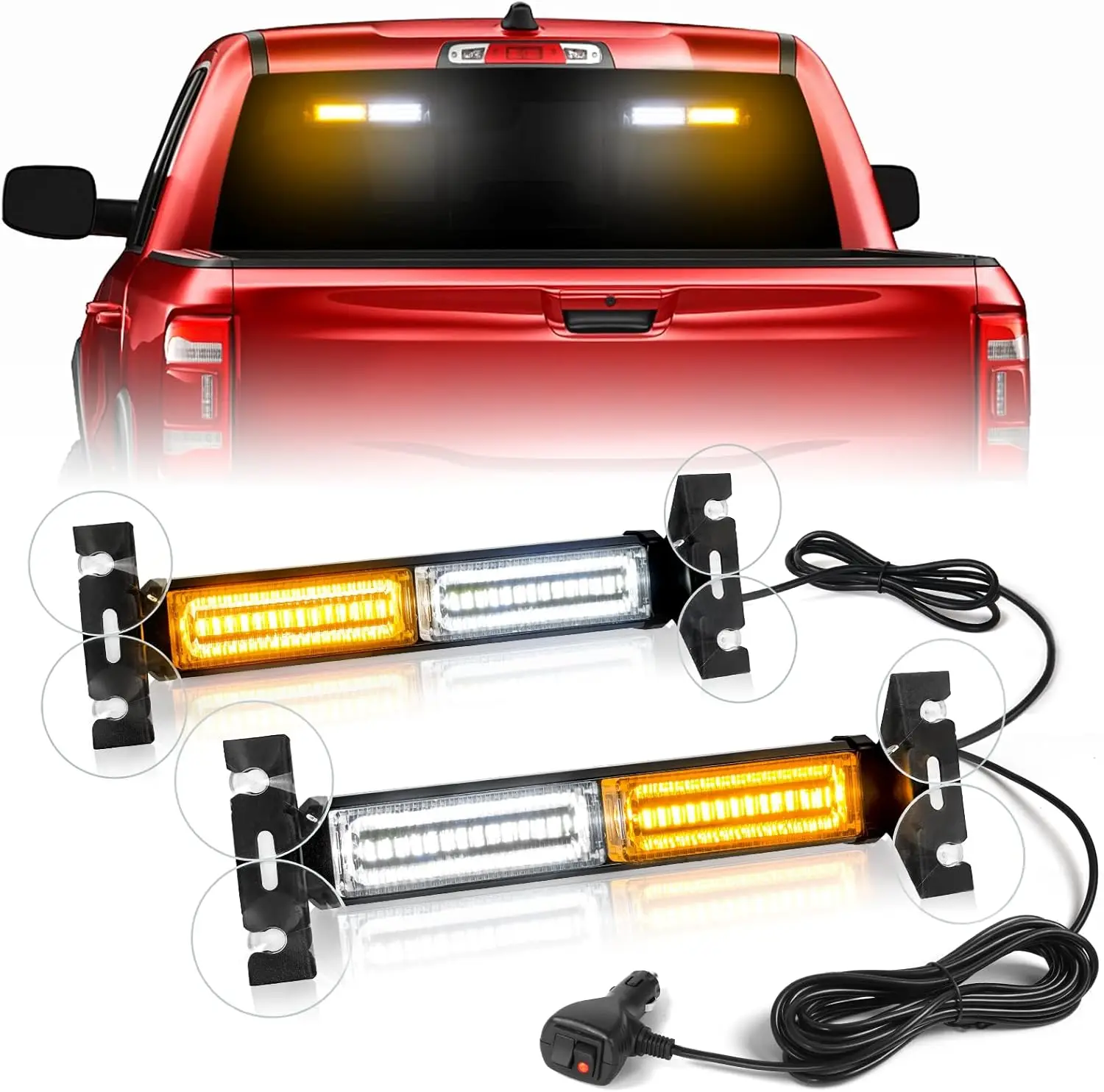 Emergency Strobe Traffic Advisor Light Bar: 40 LED Dash Safety Warning Flashing Light, Tow/Plow Truck (2x10.7inch, Amber White)