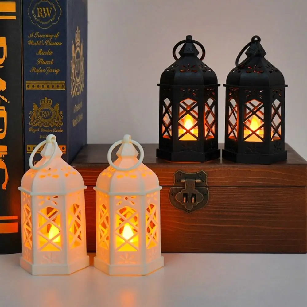 Lampada da tavolo retrò in plastica retrò Piccola lampada a candela creativa Lampada a vento esagonale portatile Display creativo