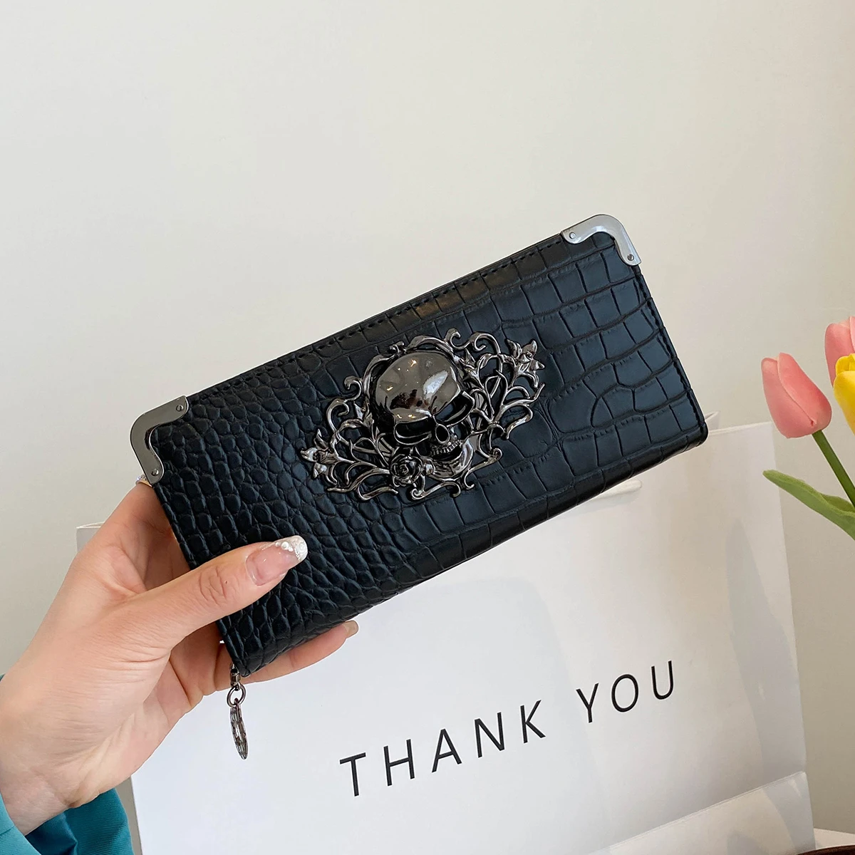 New 3 Color Skull Style Long Wallet Luxury Women Trend Purse Wallet Card Holder Female Clutch Long Purse Multi-card Holder